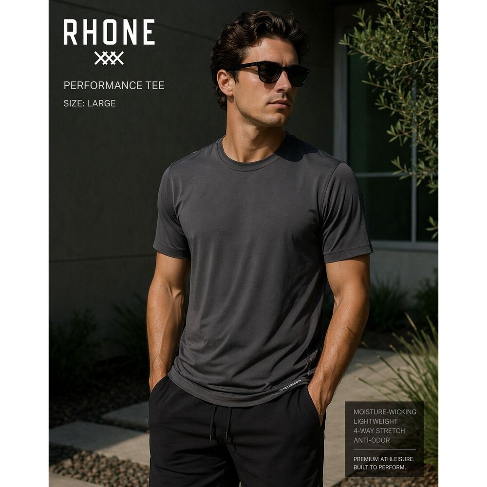 Rhone Performance Tee Mens L Gray Lightweight Moisture Wicking Athletic Gym